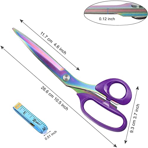 Fabric Scissors, Yelia Professional Tailor Scissors, Multifunctional Ultra-Sharp Titanium Coating Sewing Scissors, Stainless Steel Clothing Scissors for Home and Office - Length 10.5 Inches