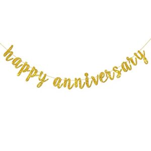 innoru gold glitter happy anniversary banner – birthday sign bunting – wedding anniversary party decorations