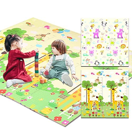 Swity Home Baby Play Mat 79" X 71", Foldable Foam Floor Mats with Carry Bag, Double Sided Playmat, Anti-Slip, BPA Free, Waterproof Crawling Mat for Kids Babies Toddlers (Giraffe)