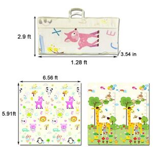 Swity Home Baby Play Mat 79" X 71", Foldable Foam Floor Mats with Carry Bag, Double Sided Playmat, Anti-Slip, BPA Free, Waterproof Crawling Mat for Kids Babies Toddlers (Giraffe)