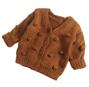 lefyira toddler baby girl knit cardigan sweaters open front pompom knitwear jacket button down solid knitted outwear (6-12m, brown)