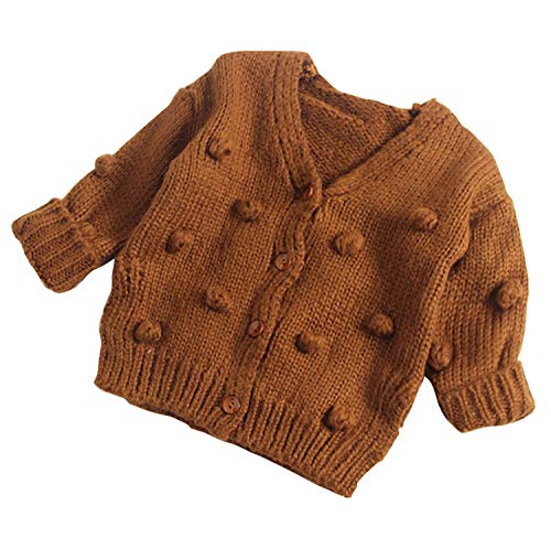 Lefyira Toddler Baby Girl Knit Cardigan Sweaters Open Front Pompom Knitwear Jacket Button Down Solid Knitted Outwear (6-12M, Brown)