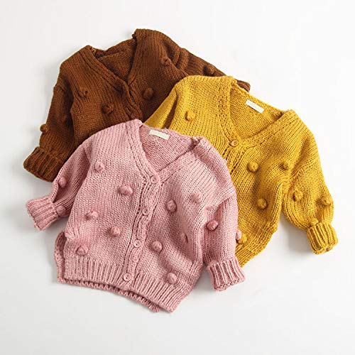 Lefyira Toddler Baby Girl Knit Cardigan Sweaters Open Front Pompom Knitwear Jacket Button Down Solid Knitted Outwear (6-12M, Brown)