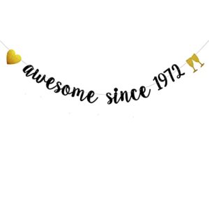 awesome since 1972 banner, pre-strung,black glitter paper garlands for girls women 51st birthday party decorations supplies, no assembly required,black,sunbetterland