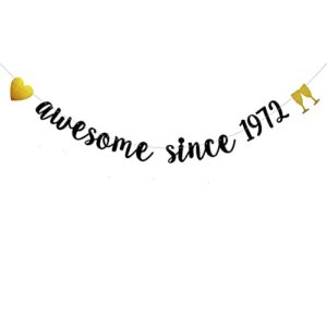 Awesome Since 1972 Banner, Pre-Strung,Black Glitter Paper Garlands for Girls women 51st Birthday Party Decorations Supplies, No Assembly Required,Black,SUNbetterland