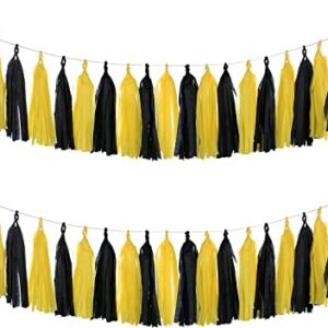 Hellensp 20 PCS Honey Bee Banner Party Decorations,Yellow Black Tissue Tassels for Bee Day Party Batman Birthday Graduation Bumble Bee Baby Shower