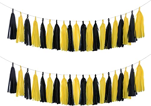 Hellensp 20 PCS Honey Bee Banner Party Decorations,Yellow Black Tissue Tassels for Bee Day Party Batman Birthday Graduation Bumble Bee Baby Shower