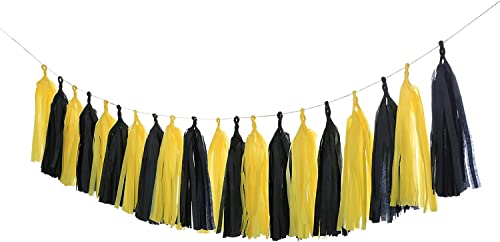 Hellensp 20 PCS Honey Bee Banner Party Decorations,Yellow Black Tissue Tassels for Bee Day Party Batman Birthday Graduation Bumble Bee Baby Shower