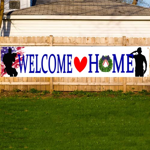 Welcome Home Banner Large Fabric America Flag Patriotic Soldier Backdrop Background,Patriotic Theme Deployment Returning Back Military Army Homecoming Party Decoration (1)