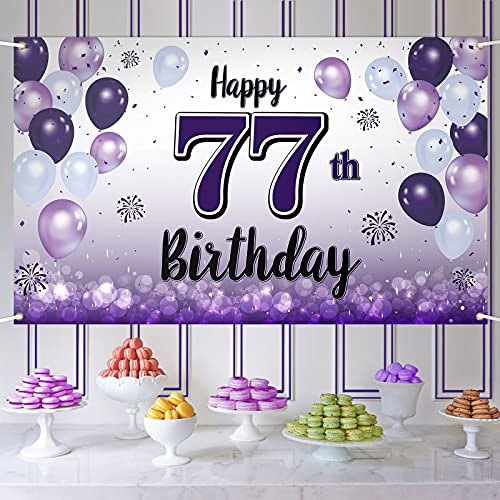 LASKYER Happy 77th Birthday Purple Large Banner - Cheers to 77 Years Old Birthday Home Wall Photoprop Backdrop,77th Birthday Party Decorations.