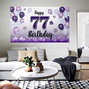 LASKYER Happy 77th Birthday Purple Large Banner - Cheers to 77 Years Old Birthday Home Wall Photoprop Backdrop,77th Birthday Party Decorations.