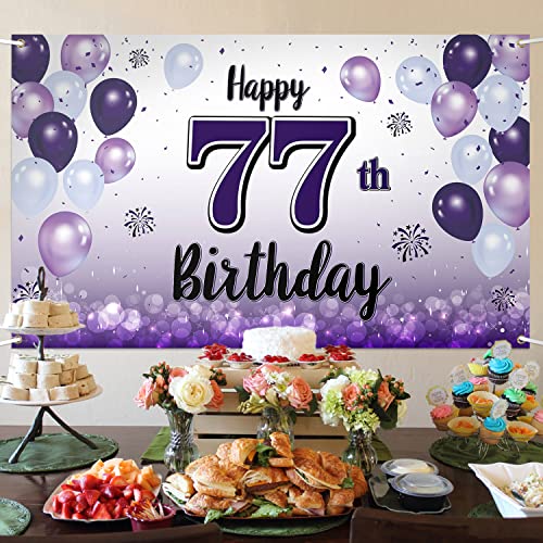 LASKYER Happy 77th Birthday Purple Large Banner - Cheers to 77 Years Old Birthday Home Wall Photoprop Backdrop,77th Birthday Party Decorations.