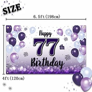 LASKYER Happy 77th Birthday Purple Large Banner - Cheers to 77 Years Old Birthday Home Wall Photoprop Backdrop,77th Birthday Party Decorations.