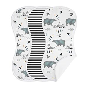 sweet jojo designs bear mountain baby boy absorbent burp cloths for infant newborn – slate blue and black watercolor woodland forest animal – 3 pack set of dribble drool cloths