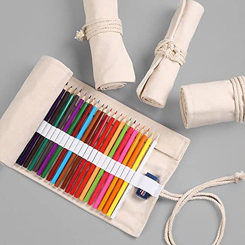 MNTT Pencil Bag Convenient Brushes Storage Makeup Brush Holder Roll Up Stationery Storage Canvas Pen Curtain Pencil Case(72 Holes)