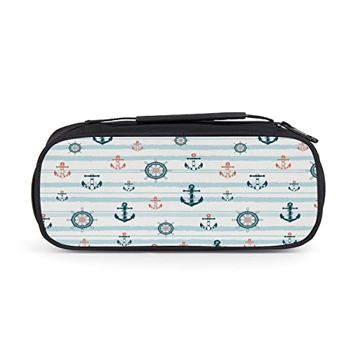 Yashilaiya Big Capacity Pencil Case Vintage Nautical Anchor Pencil Bag Zipper Pencil Box Cosmetic Bag Stationary Bag for Teenage Girls Travel Office Supplies