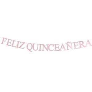 La Quinceañera Birthday Decorations (Mis Quince Anos Sash, "Feliz Quinceanera" Banner, Foil Rose Gold Curtains, Heart Balloons, Pink & White Balloons) 15th Birthday Party Supplies Photo Props