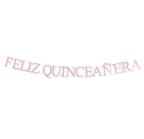 La Quinceañera Birthday Decorations (Mis Quince Anos Sash, "Feliz Quinceanera" Banner, Foil Rose Gold Curtains, Heart Balloons, Pink & White Balloons) 15th Birthday Party Supplies Photo Props