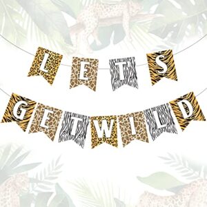 let’s get wild banner cheetah print banner leopard hang garland for jungle safari animal birthday bachelorette party decorations