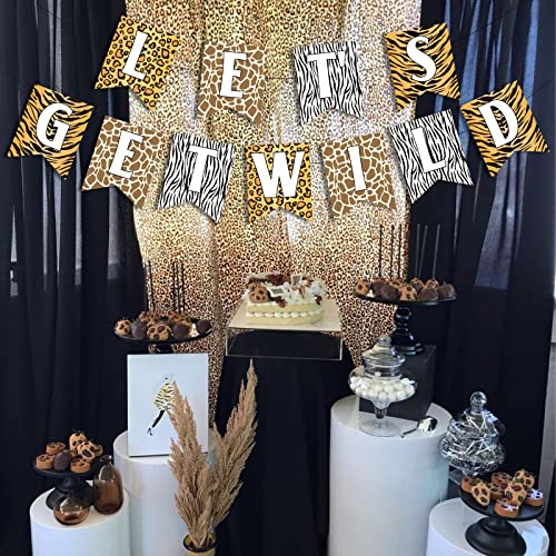 Let's Get Wild Banner Cheetah Print Banner Leopard Hang Garland for Jungle Safari Animal Birthday Bachelorette Party Decorations