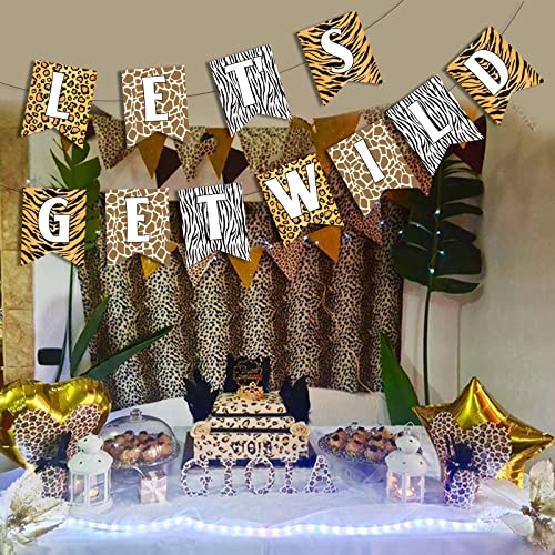 Let's Get Wild Banner Cheetah Print Banner Leopard Hang Garland for Jungle Safari Animal Birthday Bachelorette Party Decorations