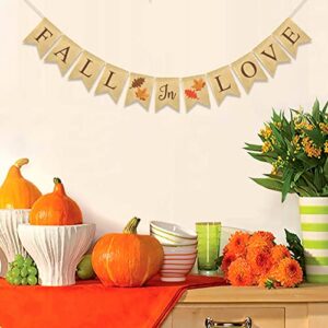 FAKTEEN Fall in Love Maple Leaf Burlap Banner for Fall Autumn Wedding Bridal Shower Engagement Party Decorations Garland Fall Thanksgiving Hanging Decor