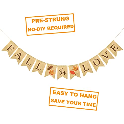 FAKTEEN Fall in Love Maple Leaf Burlap Banner for Fall Autumn Wedding Bridal Shower Engagement Party Decorations Garland Fall Thanksgiving Hanging Decor