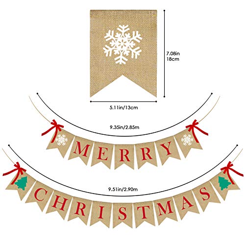 PACETAP Merry Christmas Banner Burlap,Christmas Fireplace Banner Christmas Wall Banners,Christmas Tree Decor,Christmas Home Chimney Indoor Decorations, Christmas Chimney Banner with 4 Red Bows