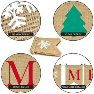 PACETAP Merry Christmas Banner Burlap,Christmas Fireplace Banner Christmas Wall Banners,Christmas Tree Decor,Christmas Home Chimney Indoor Decorations, Christmas Chimney Banner with 4 Red Bows