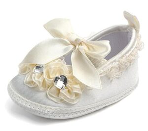 lfht baby girl infant satin mary jane baptism shoes dance ballerina slippers (6-9 months, beige)