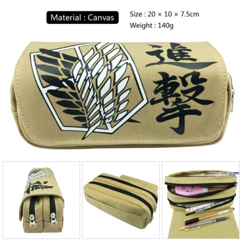 Anime Attack On Titan Pencil Case Manga Large Capacity Pencil Pouch Attack On Titan Student Pen Bag Cosmetic Makeup Storage Bag (A)