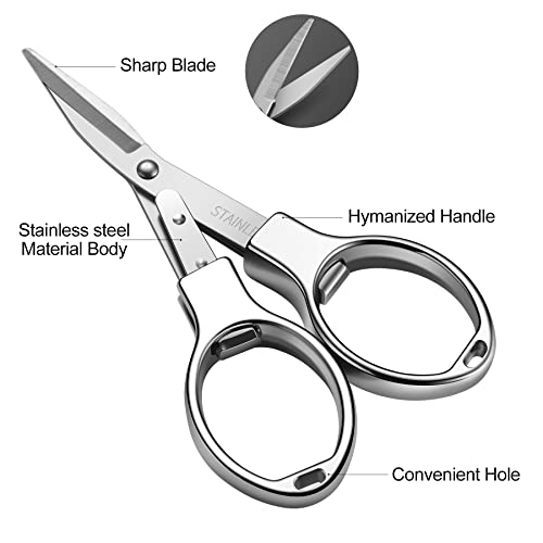 Travel Folding Scissors-3 Pack,Multipurpose, Comfort Grip, Stainless Steel Telescopic Cutter,Home Office Folding Safety Portable Scissors