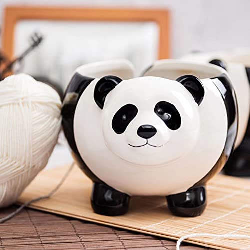 Ceramic Yarn Bowl,Panda Ceramic Yarn Bowl Knitting Bowl,Panda Shaped Yarn Bowl Holder,Knitting Storage Basket,Portable Yarn Clip Bowl Crochet Bowl for Knitting Storage, Only Bowl