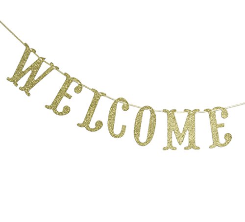 Welcome Gold Glitter Banner for First Day of School Teacher Banner Classroom Decor Decoration Home Schoolyard Party Supplies Cursive Bunting Photo Booth Props Sign