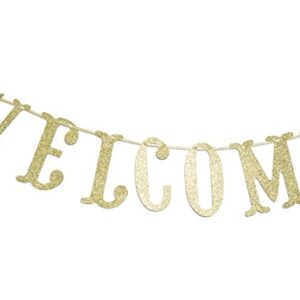 Welcome Gold Glitter Banner for First Day of School Teacher Banner Classroom Decor Decoration Home Schoolyard Party Supplies Cursive Bunting Photo Booth Props Sign