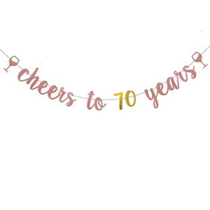 weiandbo cheers to 70 years rose gold glitter banner,pre-strung,70th birthday/wedding anniversary party decorations bunting sign backdrops,cheers to 70 years