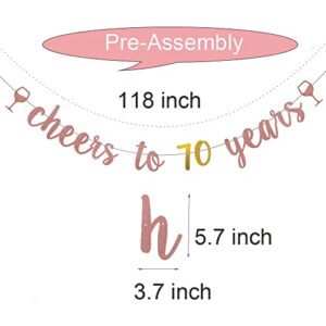 WEIANDBO Cheers to 70 Years Rose Gold Glitter Banner,Pre-Strung,70th Birthday/Wedding Anniversary Party Decorations Bunting Sign Backdrops,cheers to 70 years