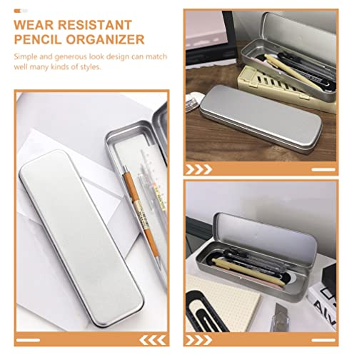 Operitacx 2pcs Metal Pen Cases Tin Pencil Boxes Metal Hinged Tin Stationery Box Small Pencil Case Rectangular Empty Hinged Tins Box Containers Storage Home Organizer for Pen Pencil Makeup Brushes