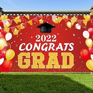 Graduation Party Decorations 2022 Red - Large 78” x 45” Congrats Graduation Banner Party Supplies - Class of 2022 Graduation Decorations for Any Schools or Gradesr Indoor/Outdoor Home Door Décor