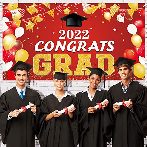 Graduation Party Decorations 2022 Red - Large 78” x 45” Congrats Graduation Banner Party Supplies - Class of 2022 Graduation Decorations for Any Schools or Gradesr Indoor/Outdoor Home Door Décor