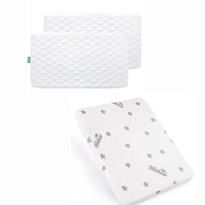 2 pack waterproof sheet for pack n play quilted and pack and play mattress topper 38″ x 26″ for baby playard, white
