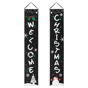 amosfun christmas porch banner welcome christmas decor hanging banner for front yard door or indoor wall window fireplace decoration banner
