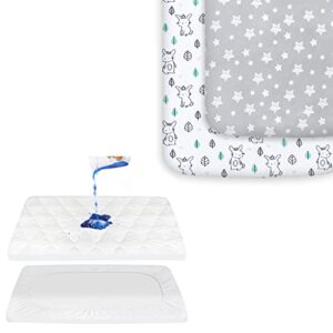 pack and play sheets, 2 pack mini crib sheets, stretchy pack n play playard fitted sheet and pack n play mattress pad sheets cover waterproof