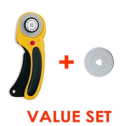 The maximum sharpness / Made in Japan /OLFA 45 mm tungsten steel Ergonomic Rotary Cutter & 45mm Rotary Blade Refill, 1-Pack Value Set