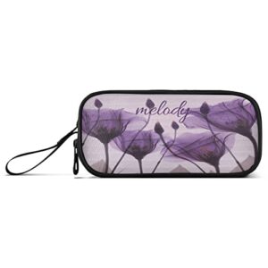 Custom Big Capacity Pencil Pen Case Personalized Multi-purpose Zipper Waterproof Pouch Pencil Holder Stationery Storage Pencil Bag School College Office Organizer for Girl Boy Teen Adult Purple Floral