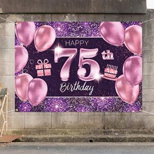 PAKBOOM Happy 75th Birthday Banner Backdrop - 75 Birthday Party Decorations Supplies for Women - Pink Purple Gold 4 x 6ft