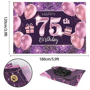 PAKBOOM Happy 75th Birthday Banner Backdrop - 75 Birthday Party Decorations Supplies for Women - Pink Purple Gold 4 x 6ft