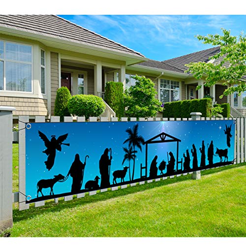 Manger Scene Religious Christmas Yard Signs-Holy Nativity Christmas Banner Large Xmas Yard Sign for Religious Christmas Decoration