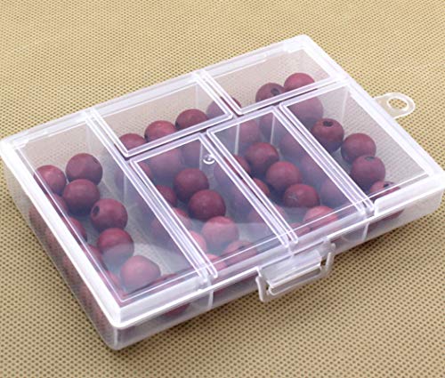 Minitimi 6 Grids Clear Plastic Organizer Box Storage Container Jewelry Box for Fishing Tackles Nail Rhinestones Beads Art DIY Crafts Organizer