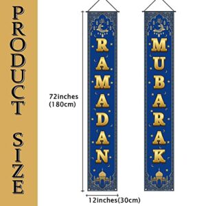 FARMNALL Eid Ramadan Mubarak Porch Banner Ramadan Decorations Moon and Star Mosque Lattern Islamic Front Door Sign Wall Hanging Decorations and Supplies for Home Office